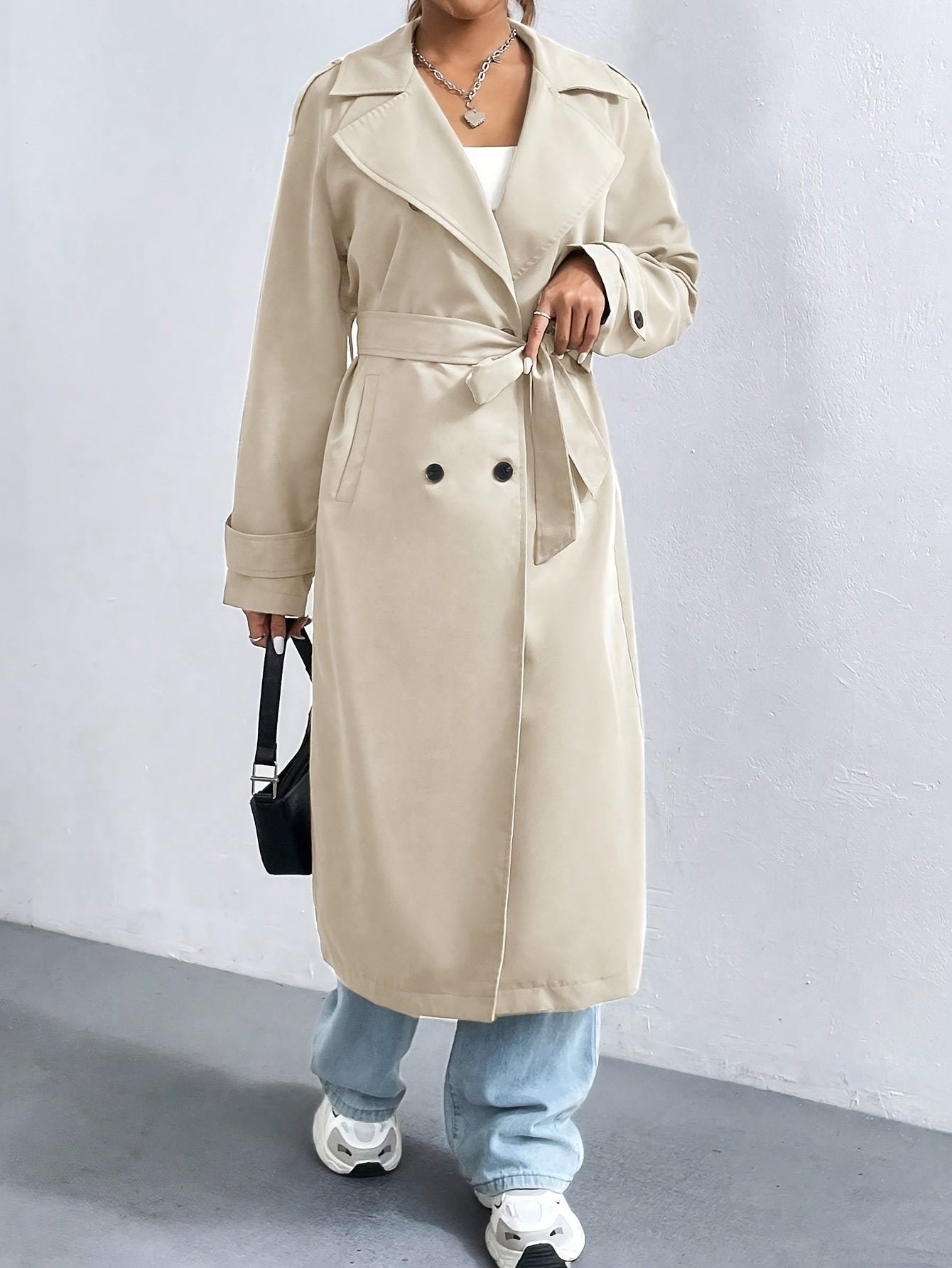 WW | Women's Trench Coat in a Solid Color with Belted Long Sleeves - Perfect for Formal Occasions