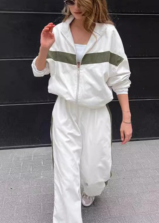 WW | Edge - Contrast Zip Jacket and Wide Leg Trousers Set