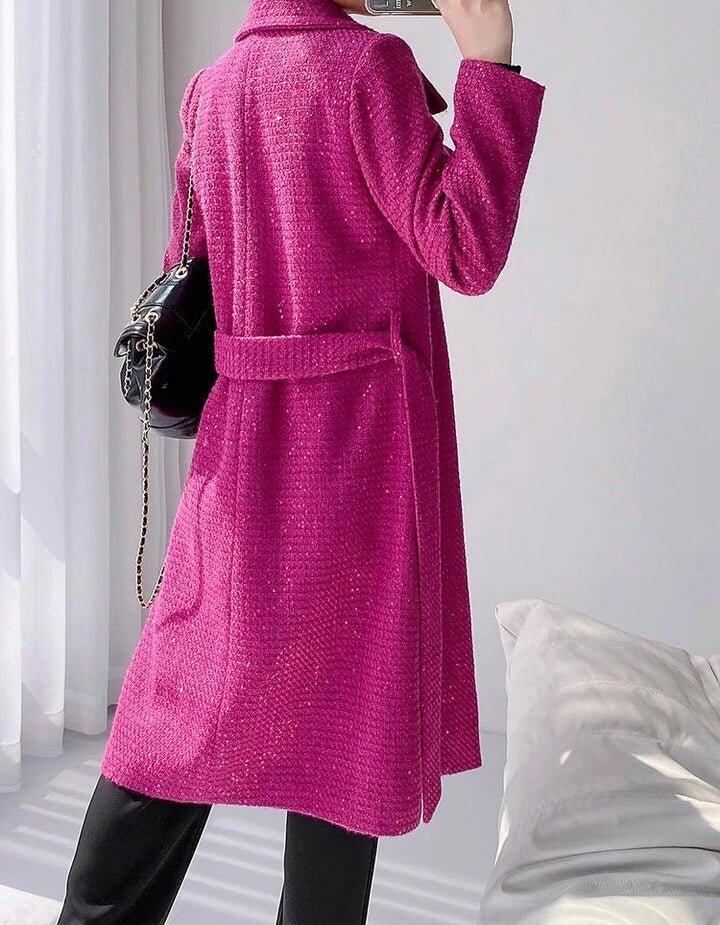 WW | Wollmischung Mantel - Longline Design - Lebhaftes Pink - Elegante Oberbekleidung