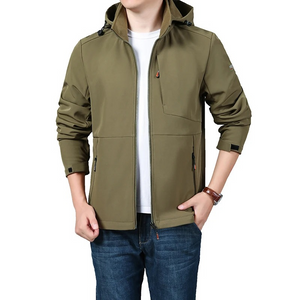 WW | Waterproof Softshell Casual Jacket with Adjustable Hood for Men - Perfect for Autumn/Winter Outdoor Activities