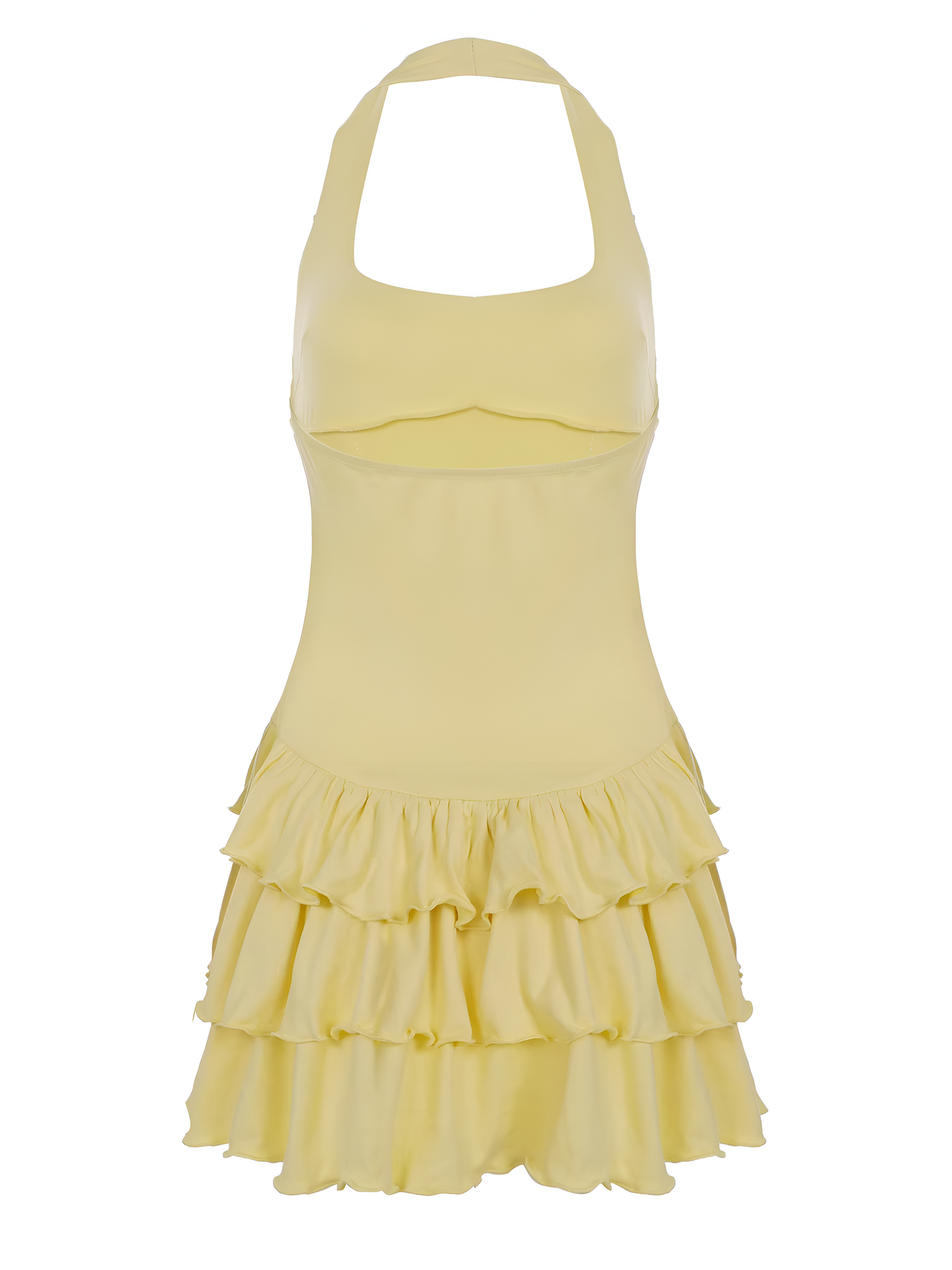 Damen Mini Kleid mit Neckholder, Rüschensaum und figurbetontem Sommerdesign