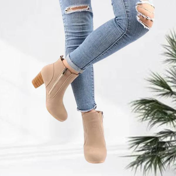 WW | Damen Lässig Wildleder Stiefeletten, Niedriger Blockabsatz, Seitenreißverschluss