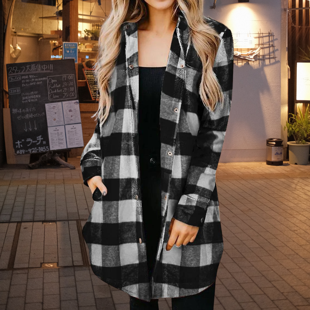 WW | Shirtjacke Karierter Flanell Übergroß Passform Lange Ärmel Knopfverschluss