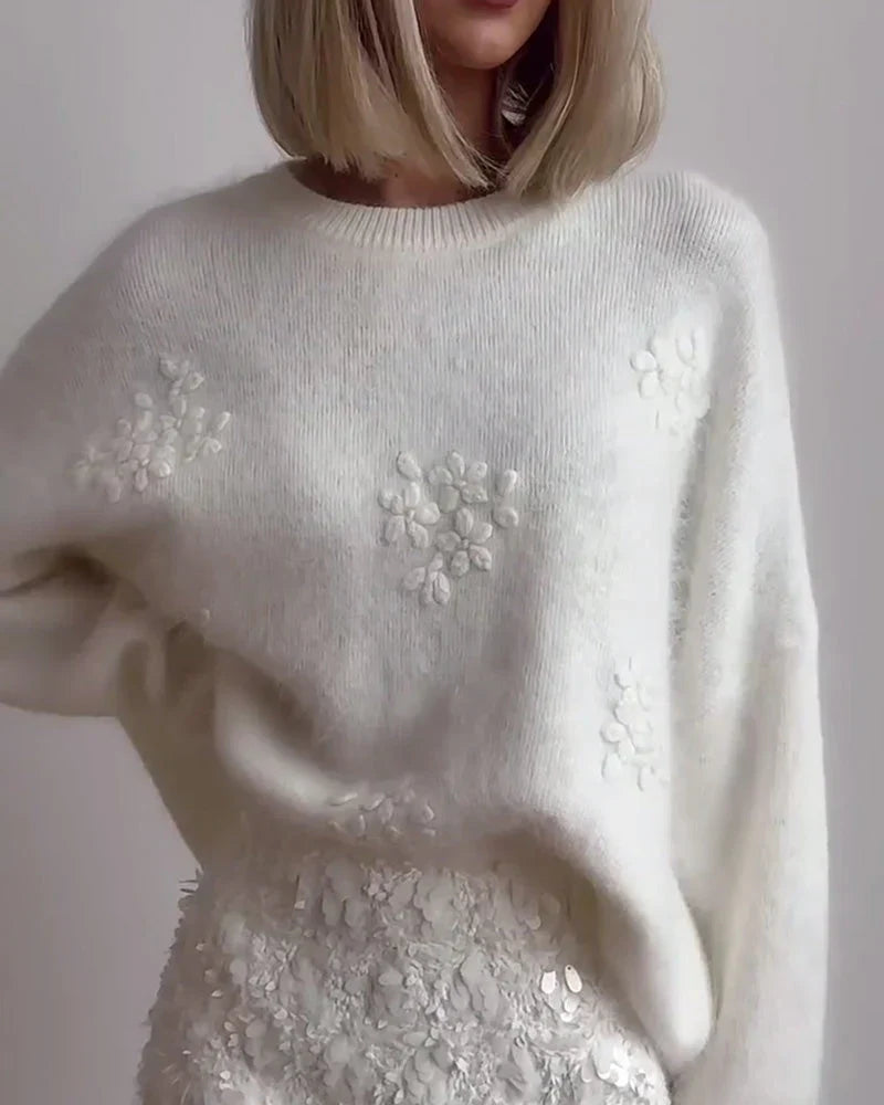 WW | Elegant Embroidered Floral Knit Pullover For Women