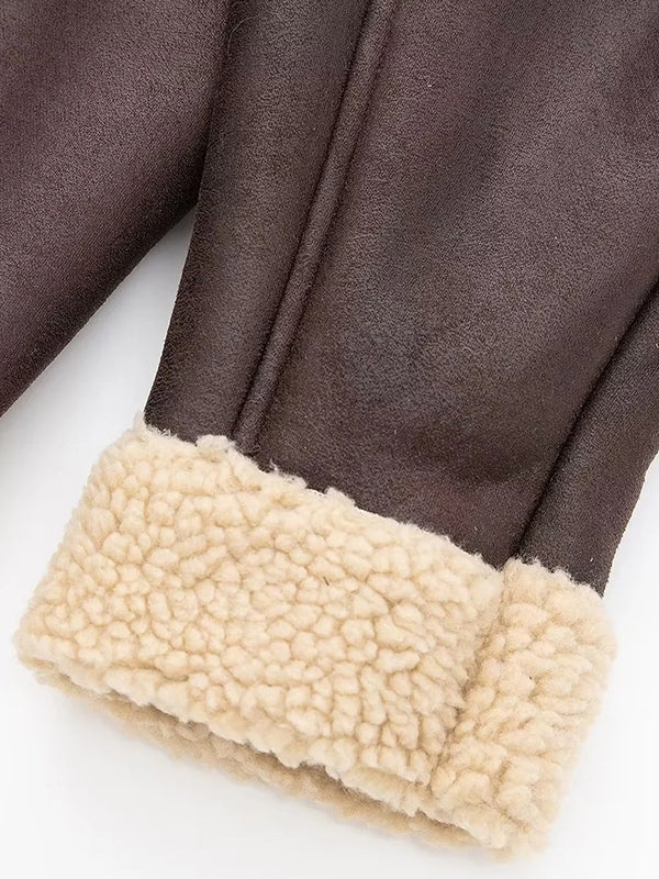 WW | Brown Lambswool Lined Leather Splice Short Jacket