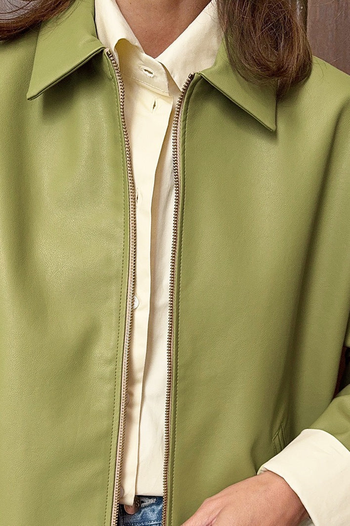 WW | Perfect-Fit Green Leather Aviator Jacket