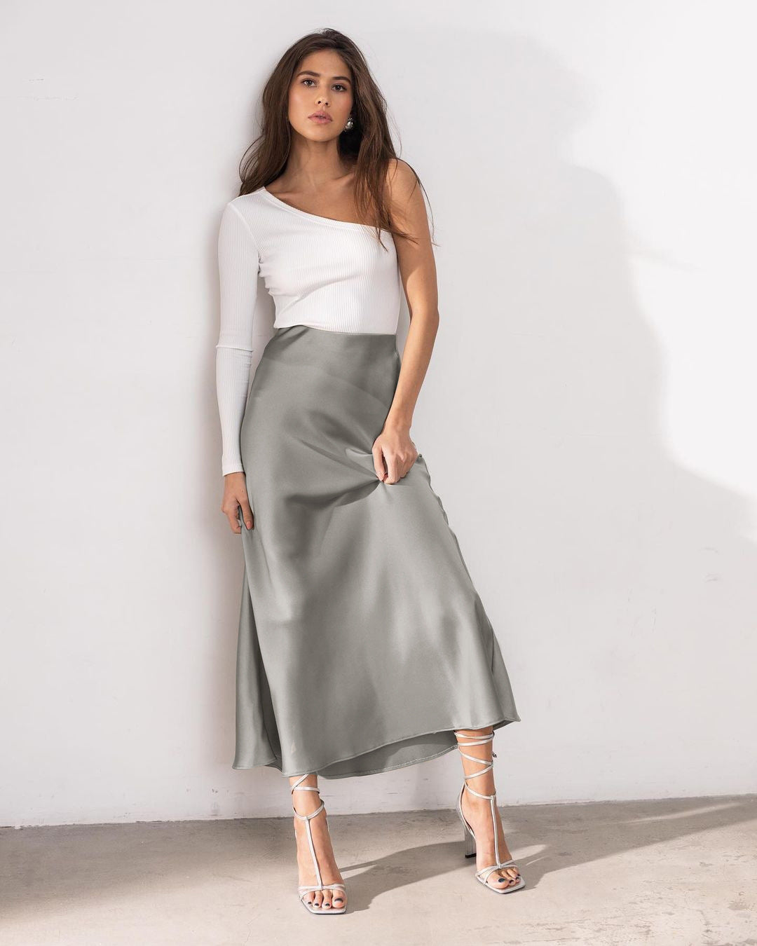WW | Stilvoller Rock mit hoher Taille Seidiges Eis Seidenrock