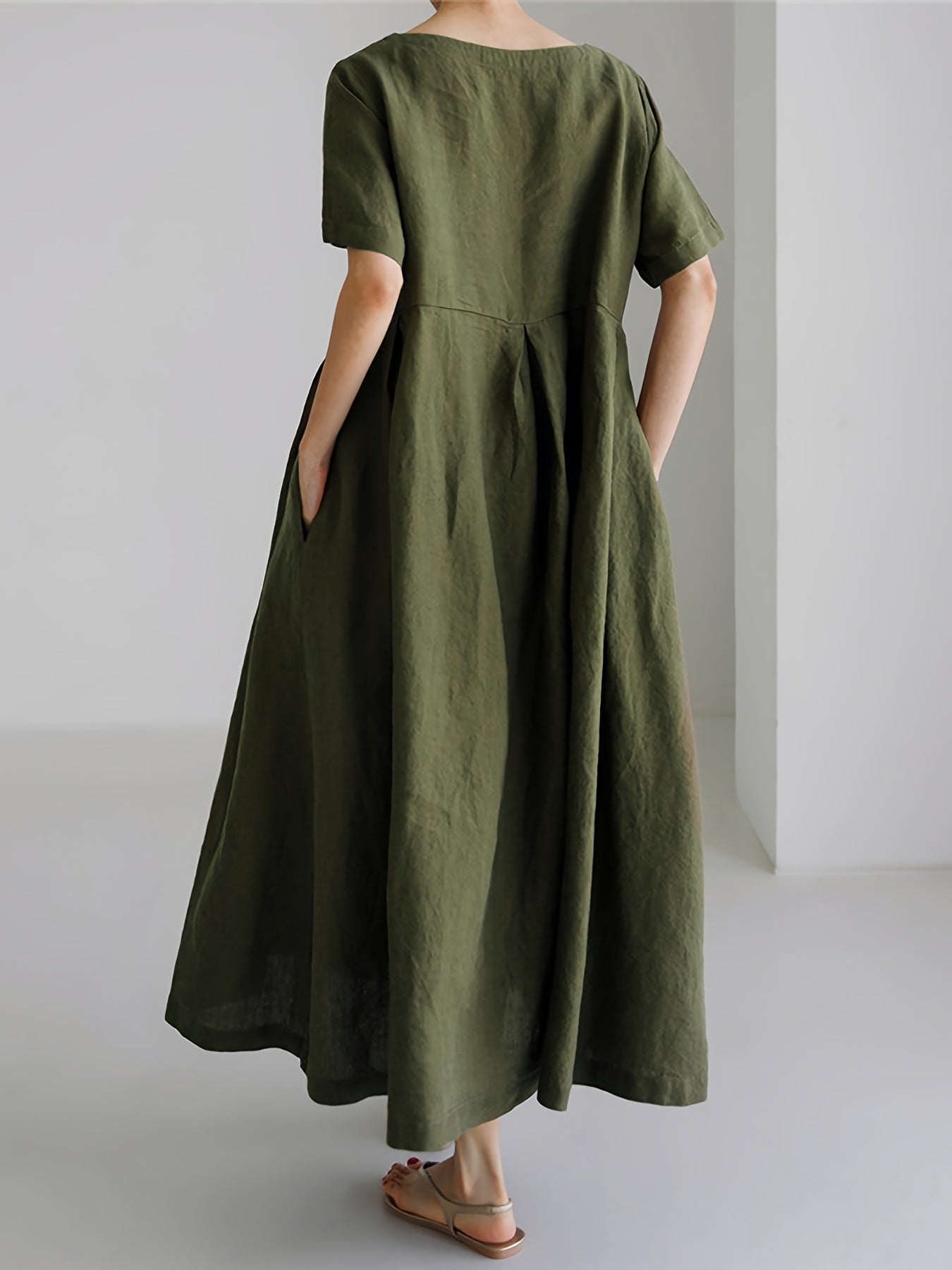 WW | Damen Einfarbiges Leinenkleid Kleid