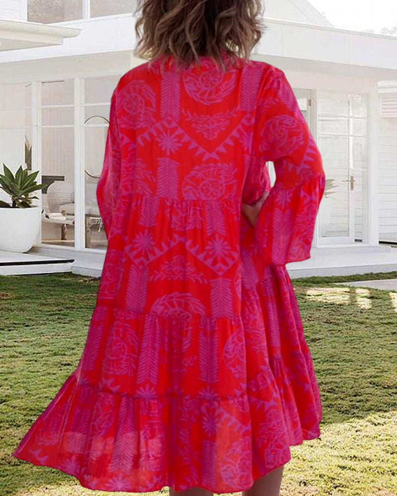 WW | Kleid mit 3/4-Ärmeln und geometrischem Boho-Print