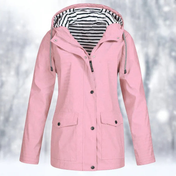 WW | Raincoat Waterproof with Hood Zipper and Snap Closure Lined Interior