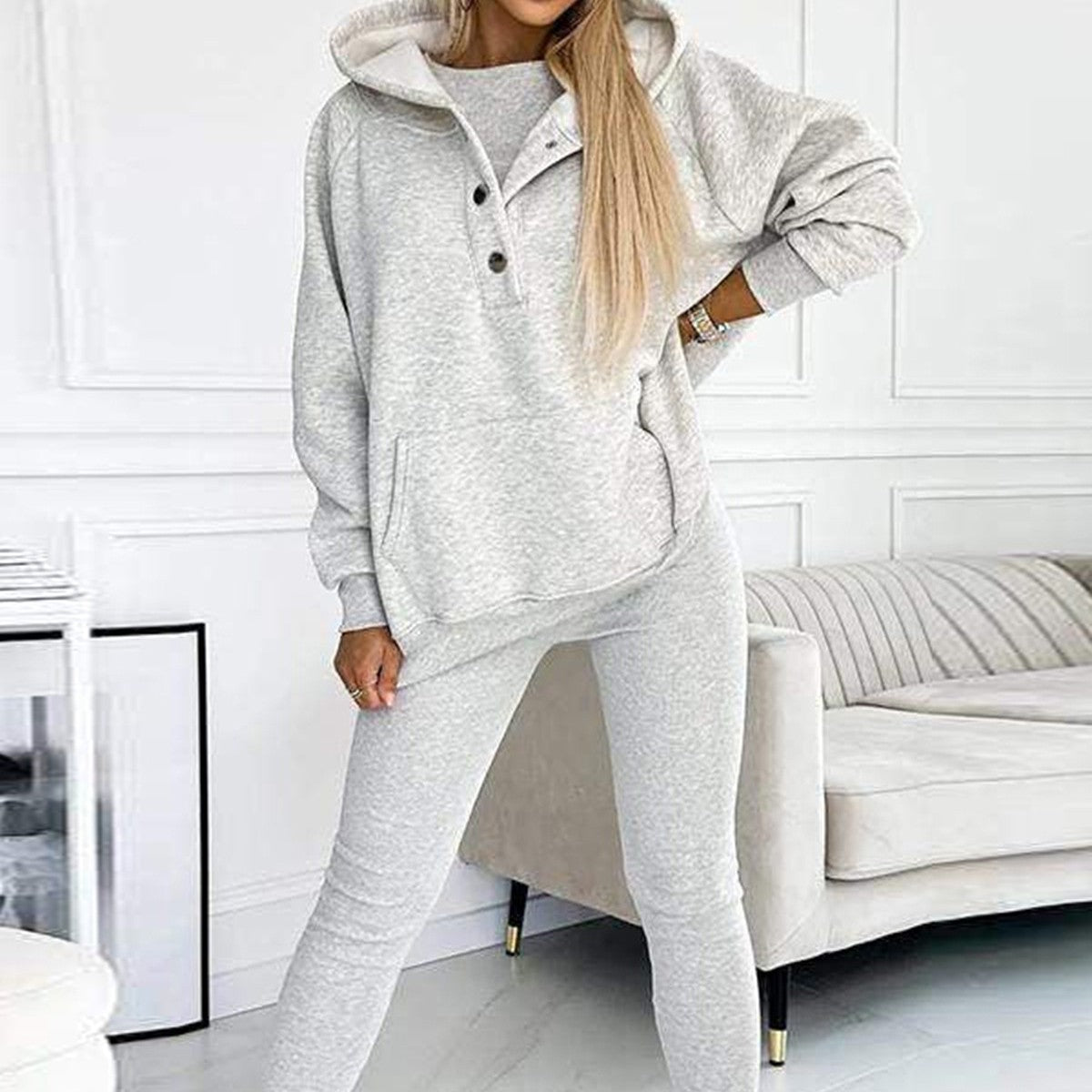WW | Women's 3-piece Sport Suit with Loose Hoodie and Slim Pants
