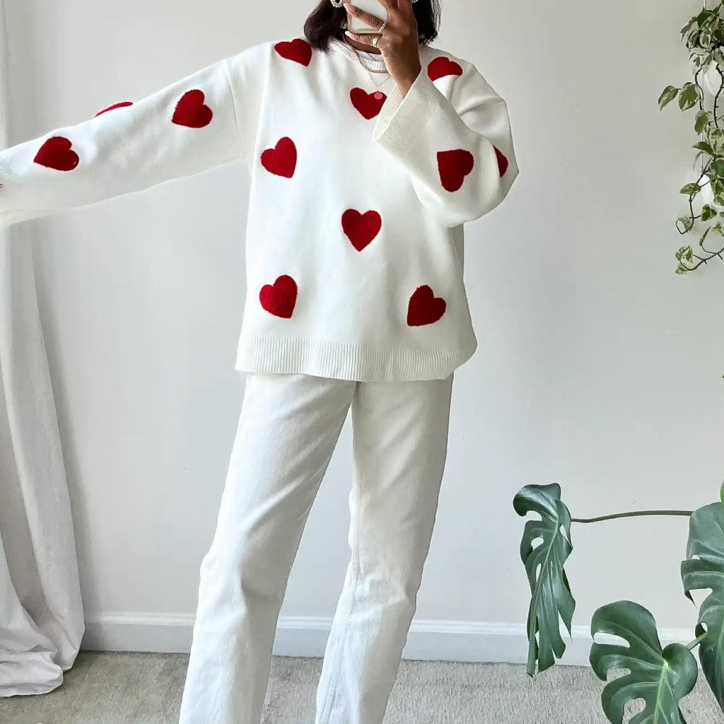 WW | Heart Print Knitted Sweater Casual Cozy Wear