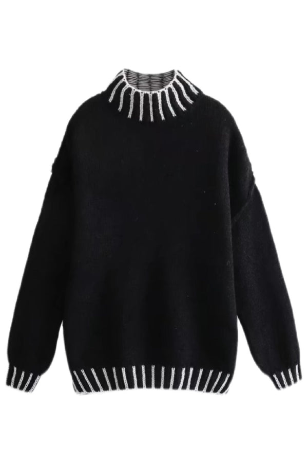 WW | Cozy roll-neck sweater with color block pattern