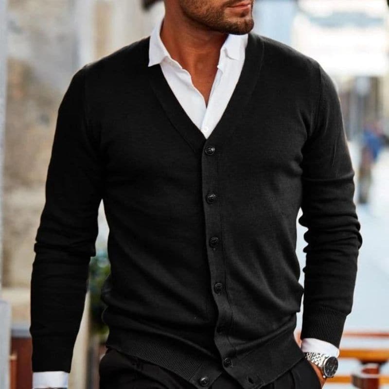 WW | Modischer Business Strickjacke Mit Druckknopfleiste