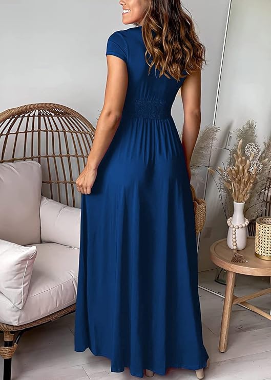 Elegantes Maxikleid mit tiefem V-Ausschnitt & hohem Schlitz – Abend- & Partykleid