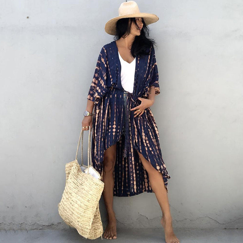 WW | Beach Dress Kimono Style Loose Fit Breathable Front Button Closure
