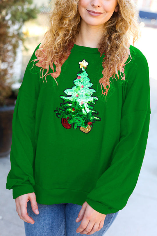 WW | Weihnachtsbaum Feiertag Pailletten Freizeit Locker Sweatshirt