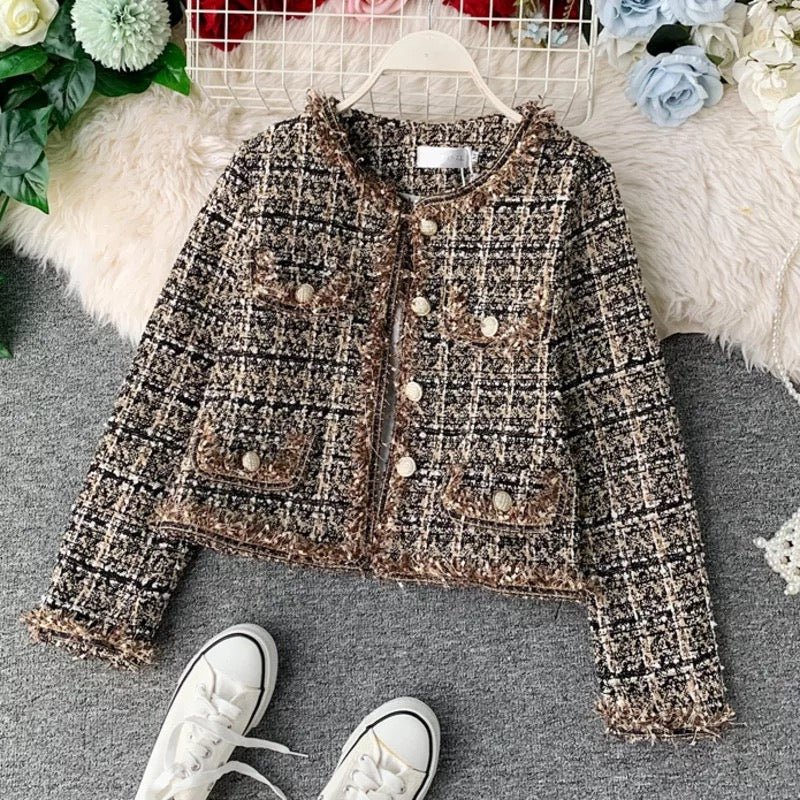 WW | Tweed-Jacke - Goldenen Knopf Akzente - Klassische Eleganz - Anspruchsvolles Schichten