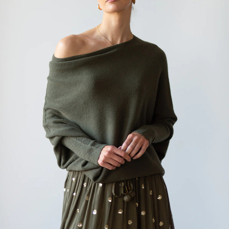 WW | Cozy oversized knit sweater with a Carmen neckline
