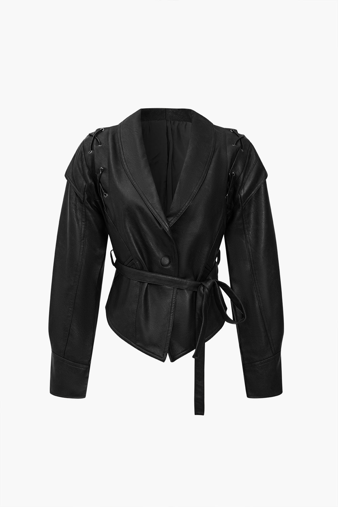 WW | Leather Tie-Front Overlap Jacket