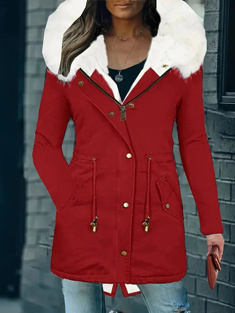 WW | Winter Coat with Faux Fur Collar – Warm Parka with Hood and Zipper