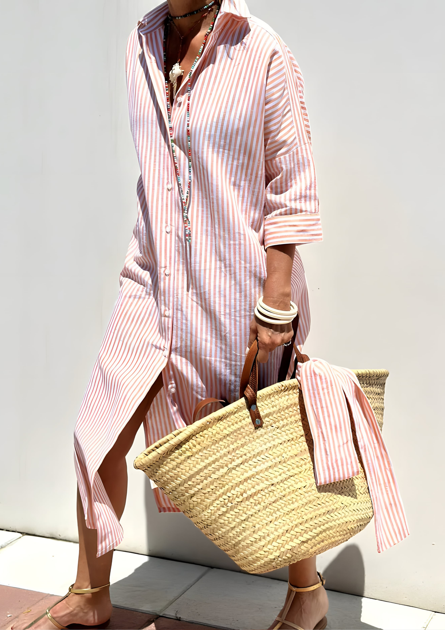 Soren Light Striped Dress with an Elegant Look - Pink