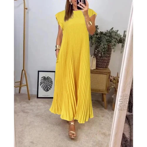 WW | Einfaches Einfarbiges Plisseekleid