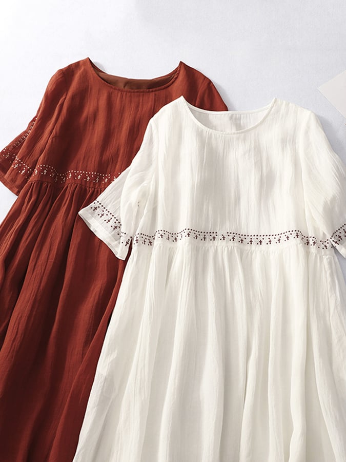 WW | Women's Embroidered Cotton Linen Dress