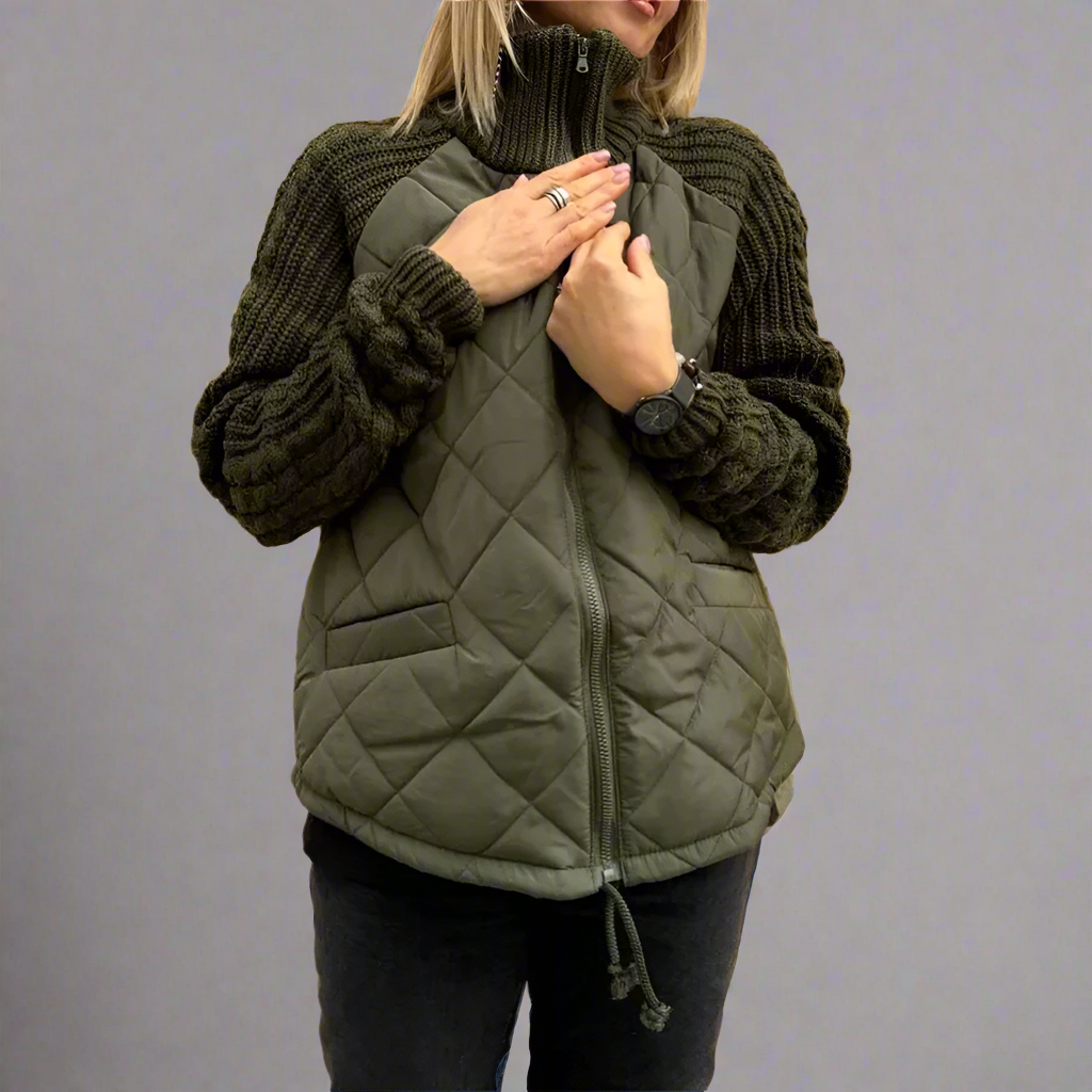 WW | Damen Gemütliche Gefütterte Jacke Mit Strickärmeln