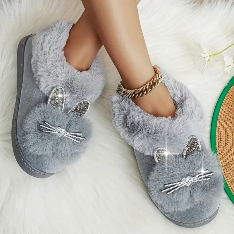 WW | Hausschuhe Plüsch Slipper Weich Und Warm Hasenmotiv Mit Glitzerdetails