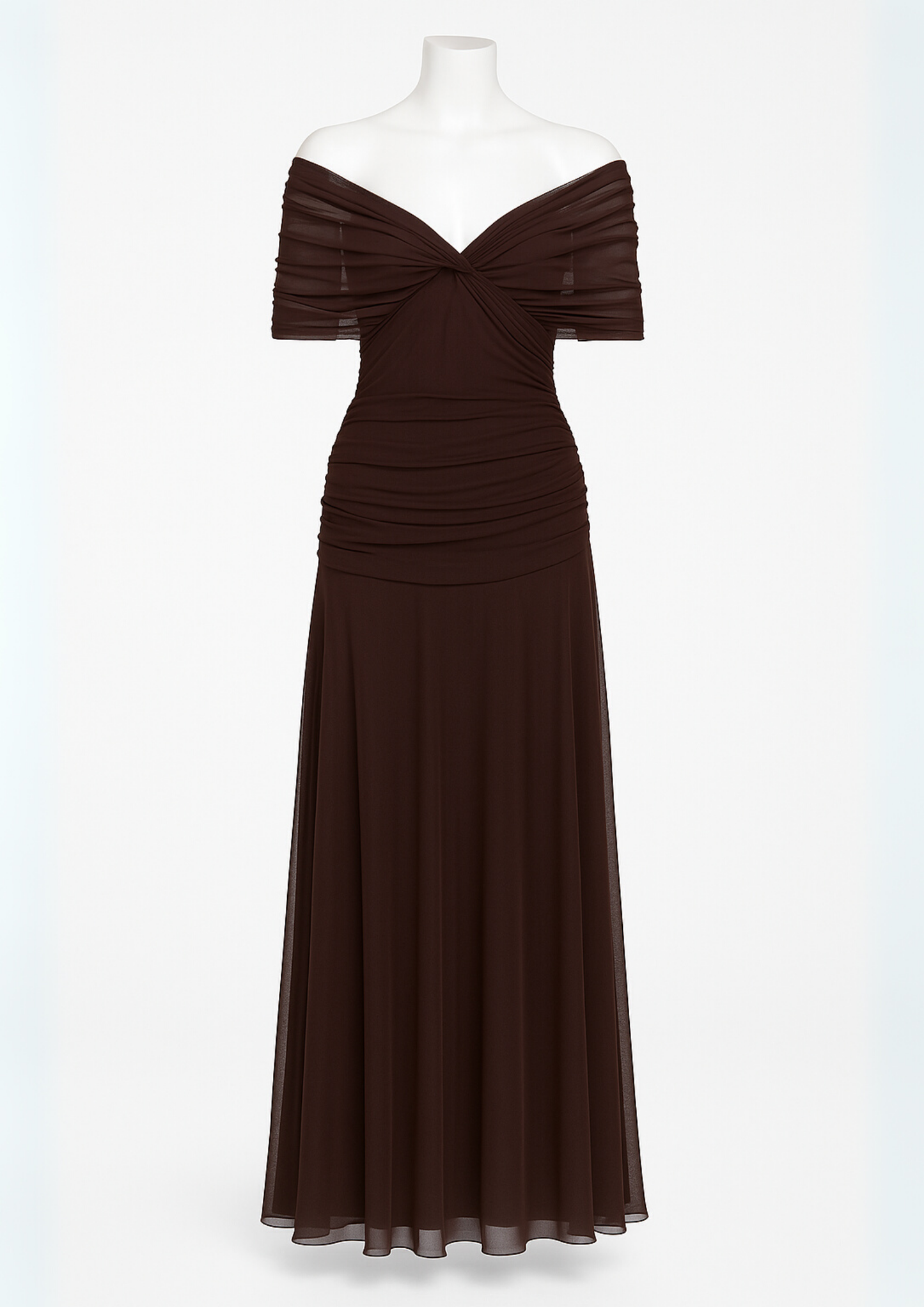 Aure Maxi Dress with Fantasy Floral Print and V-Neck - Chocolate