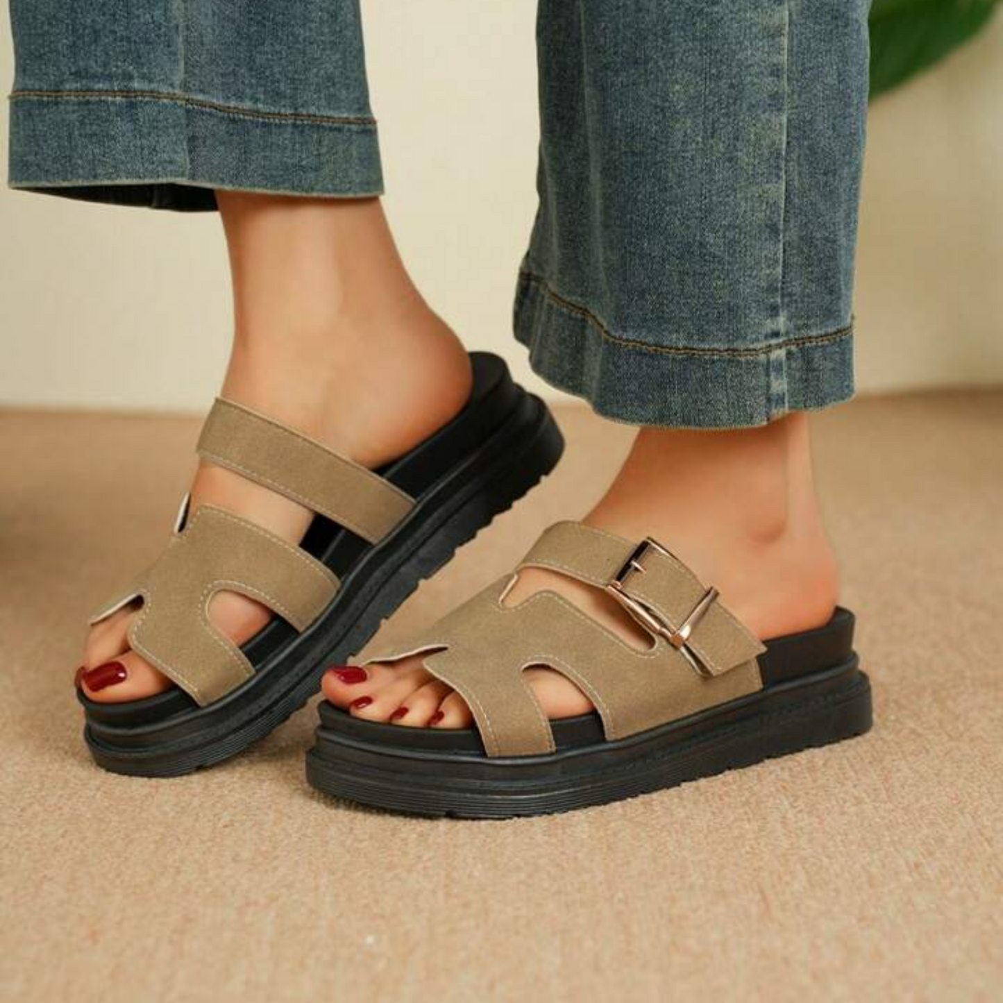 Vanna Orthopedic Sandals with an Elegant Design - Khaki