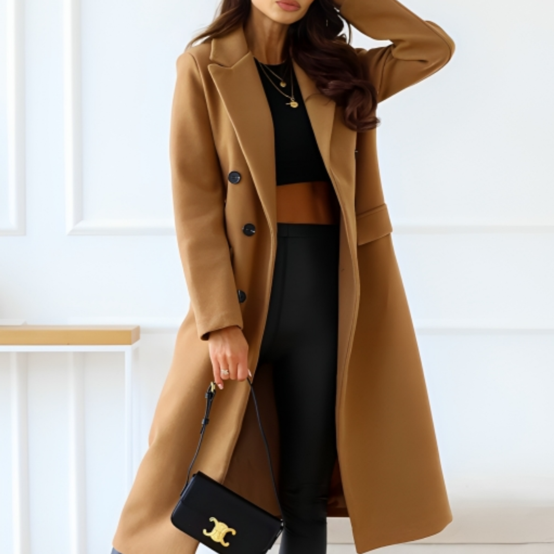 WW | Long Coat Tailored Fit Double-Breasted Wide Lapels and Flap Pockets