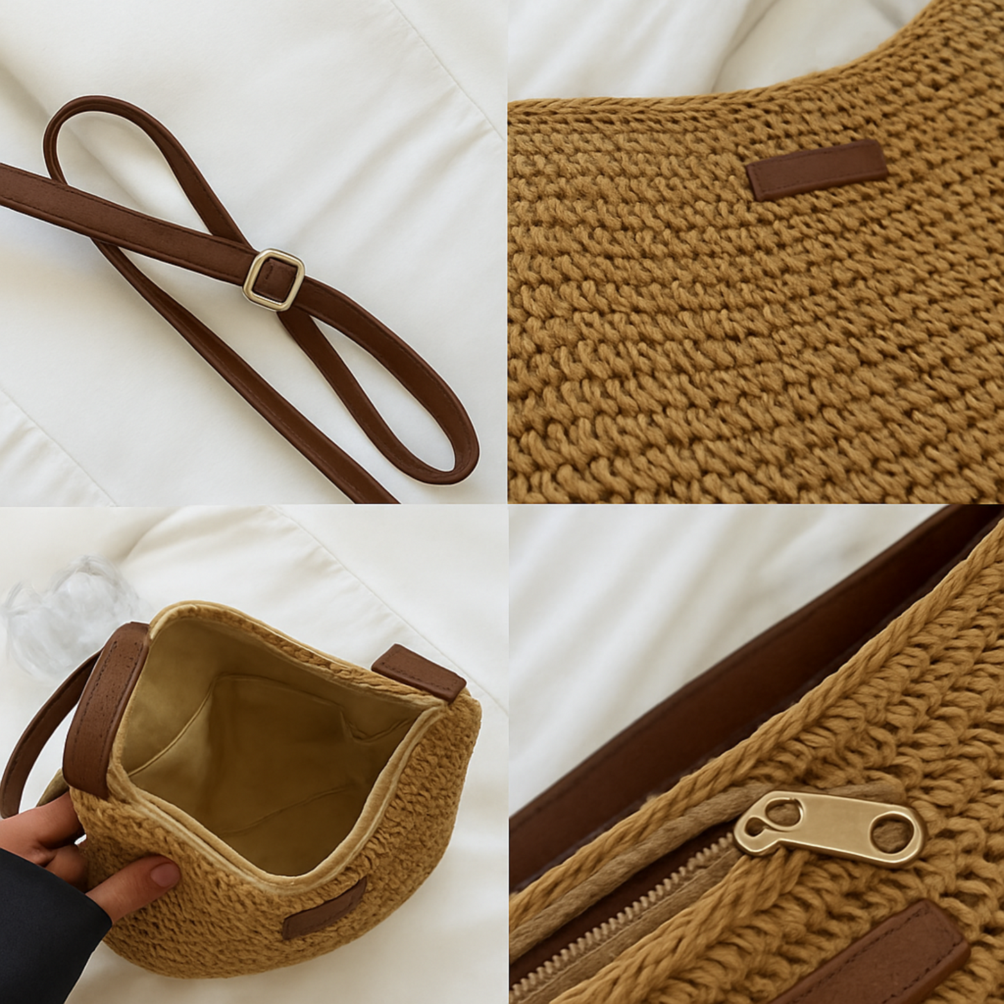 Eryln Straw Crossbody Bag - Khaki