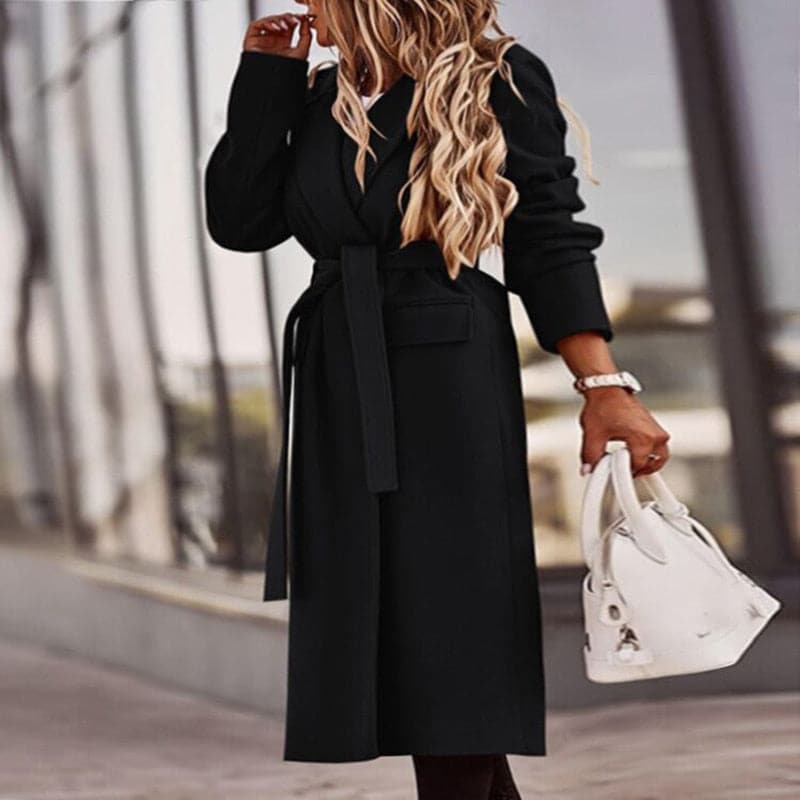WW | Trenchcoat Langer Eleganter Schnitt Taillierter Gürtel Klassische Breite Revers