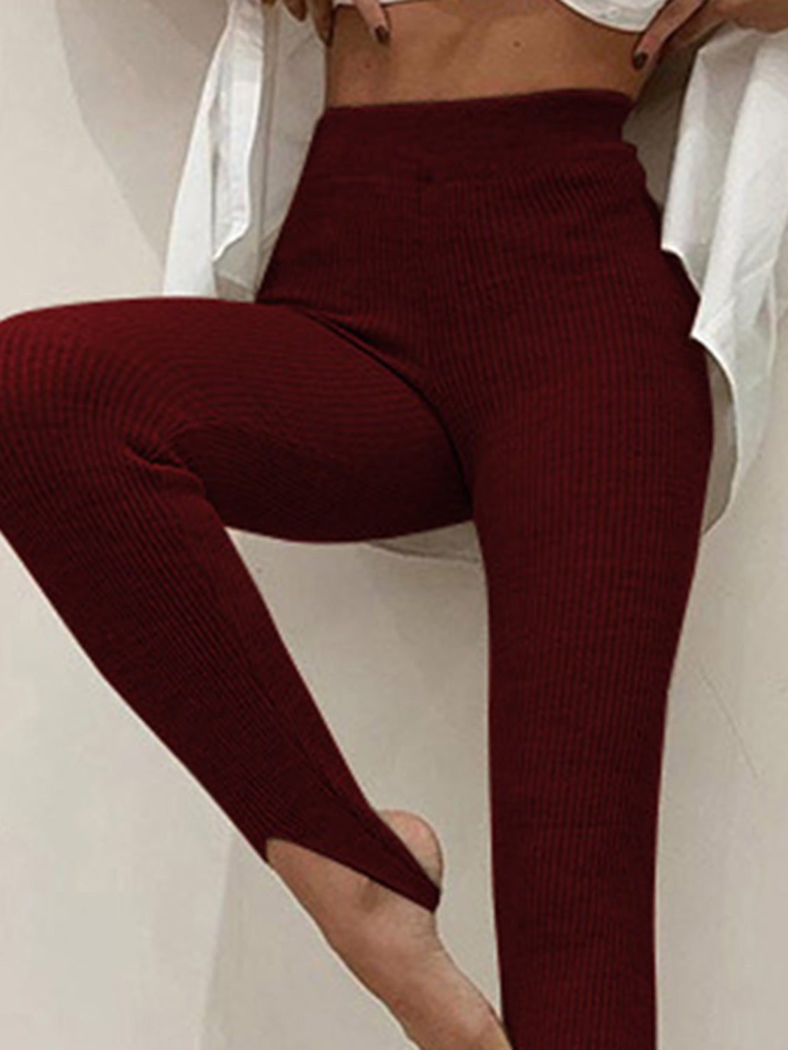 WW | Freizeit Herbst Gerippte Mittel-hohe Leggings für Frauen