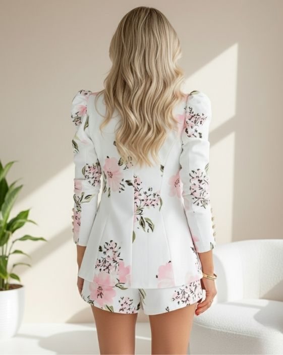 WW | Damen Blazer mit floralem Muster und puffärmeln