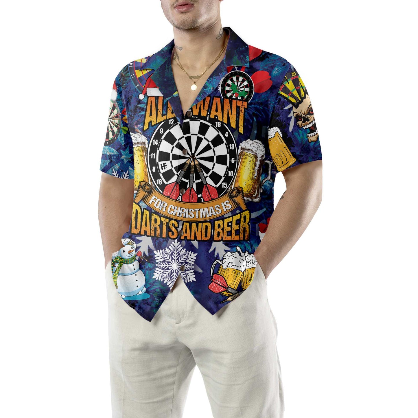 WW | Alles, Was Ich Mir Zu Weihnachten Wünsch, Sind Darts Und Bier Hawaiian Shirt, Lustiges Weihnachts-Shirt Für Männer, Beste Xmas Geschenkidee
