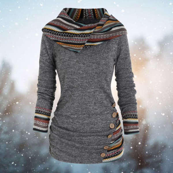 WW | mit Kapuze - Damen Fleece-Pullover mit Tribal-Muster