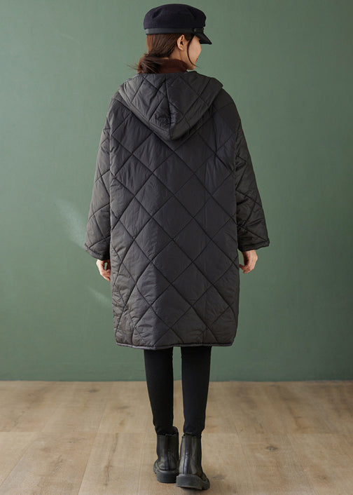 WW | Schwarze Kapuze Taschen Reißverschluss Patchwork feine Baumwollgefüllte Mäntel Winter