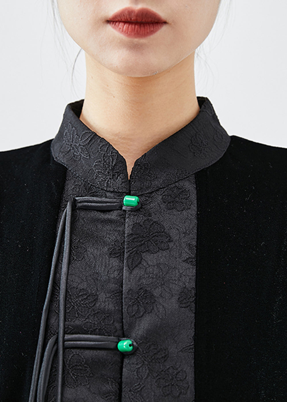 WW | Black Fringed Patchwork Jacquard Silk Velvet Coats