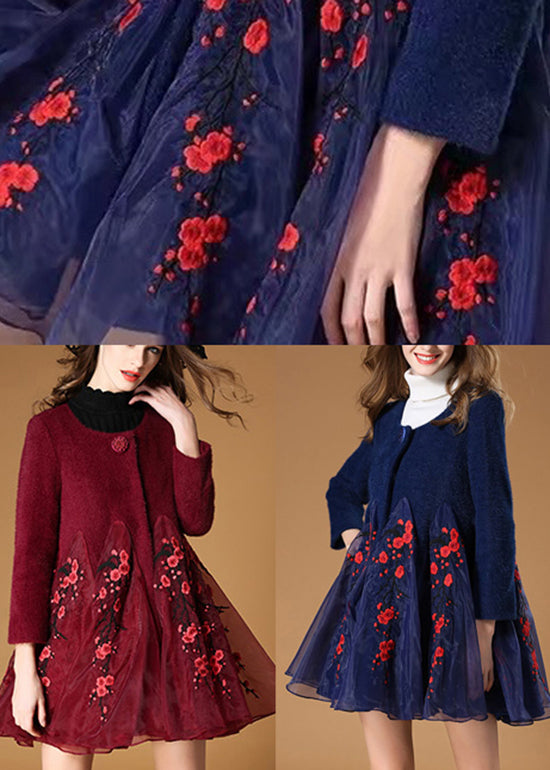 WW | Marine retro Knopf Patchwork Blumen Wolle Mäntel