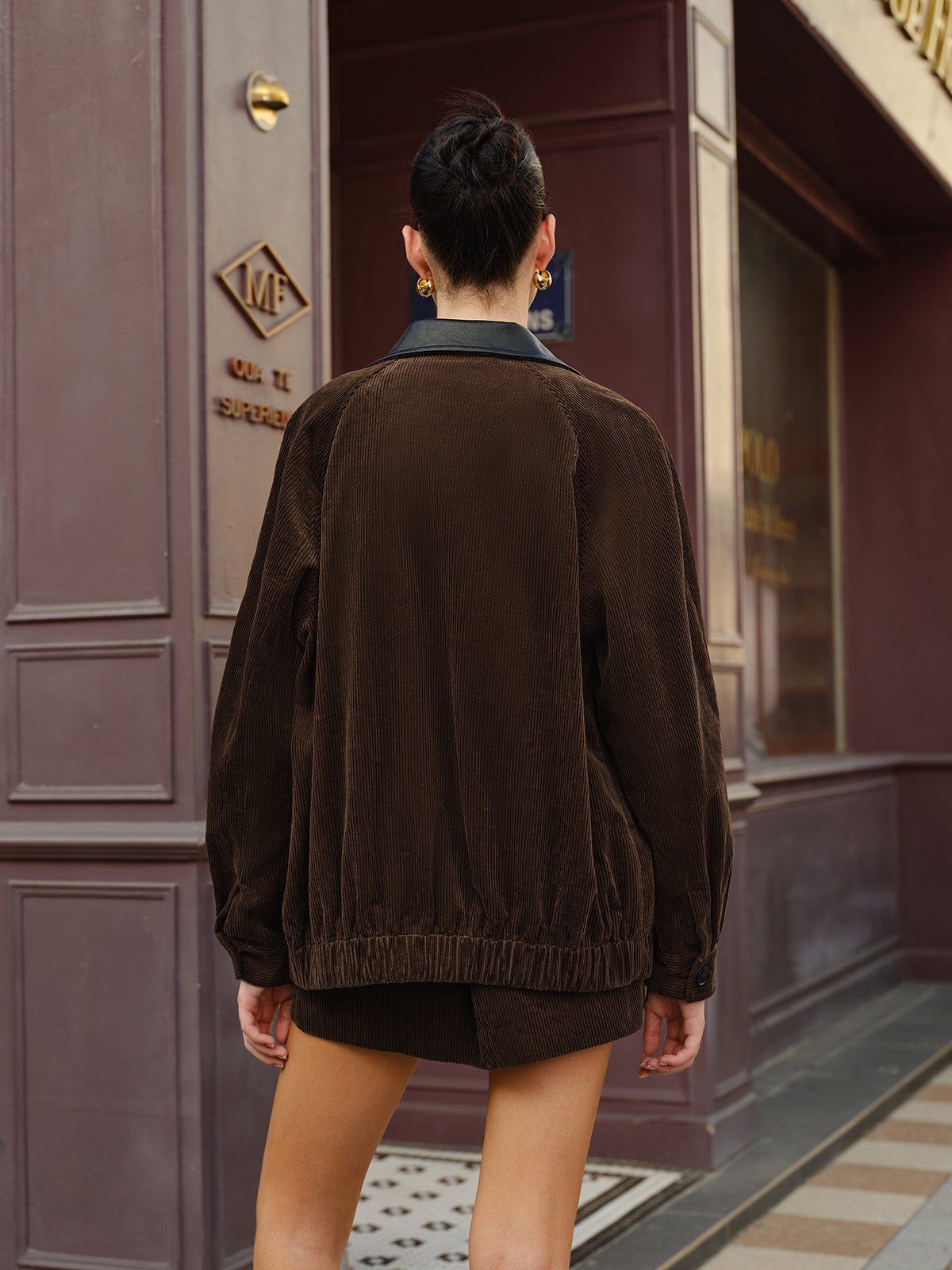 WW | Kragen Cord-Jacke mit Reißverschluss