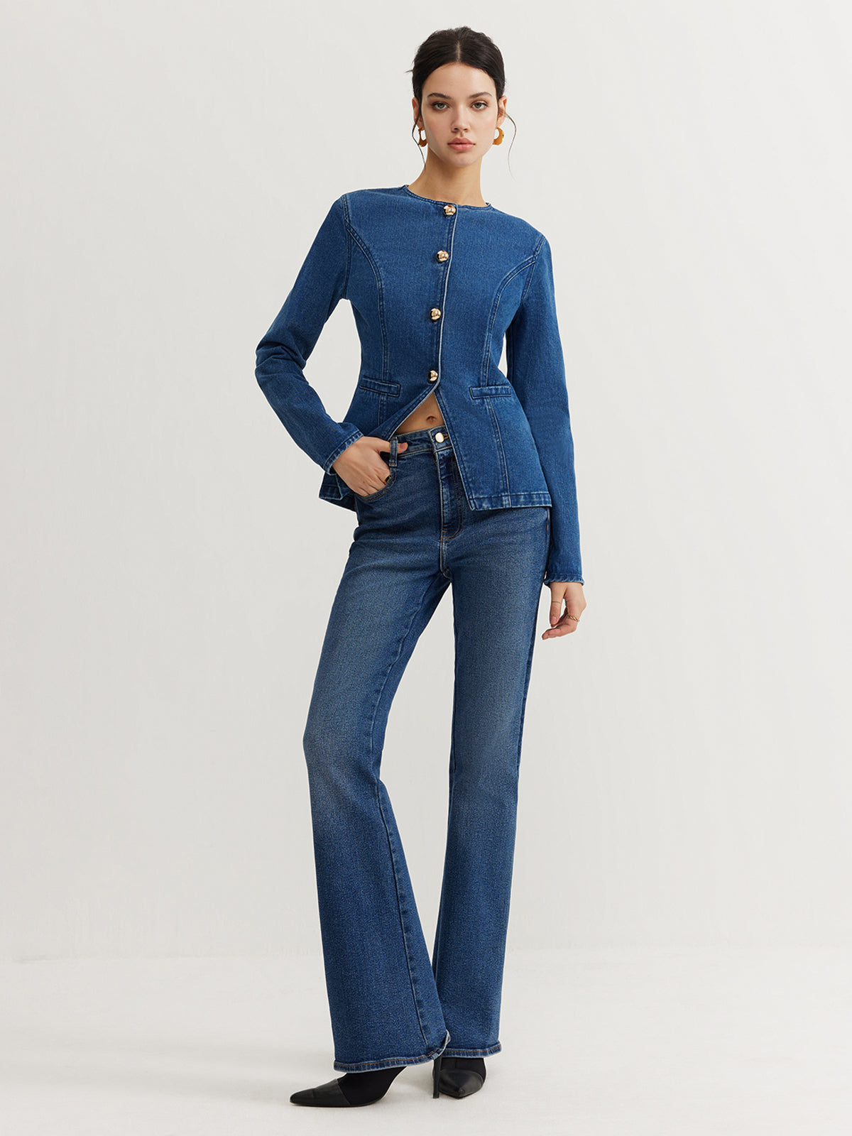 WW | Daunen Denim Slim Jacke