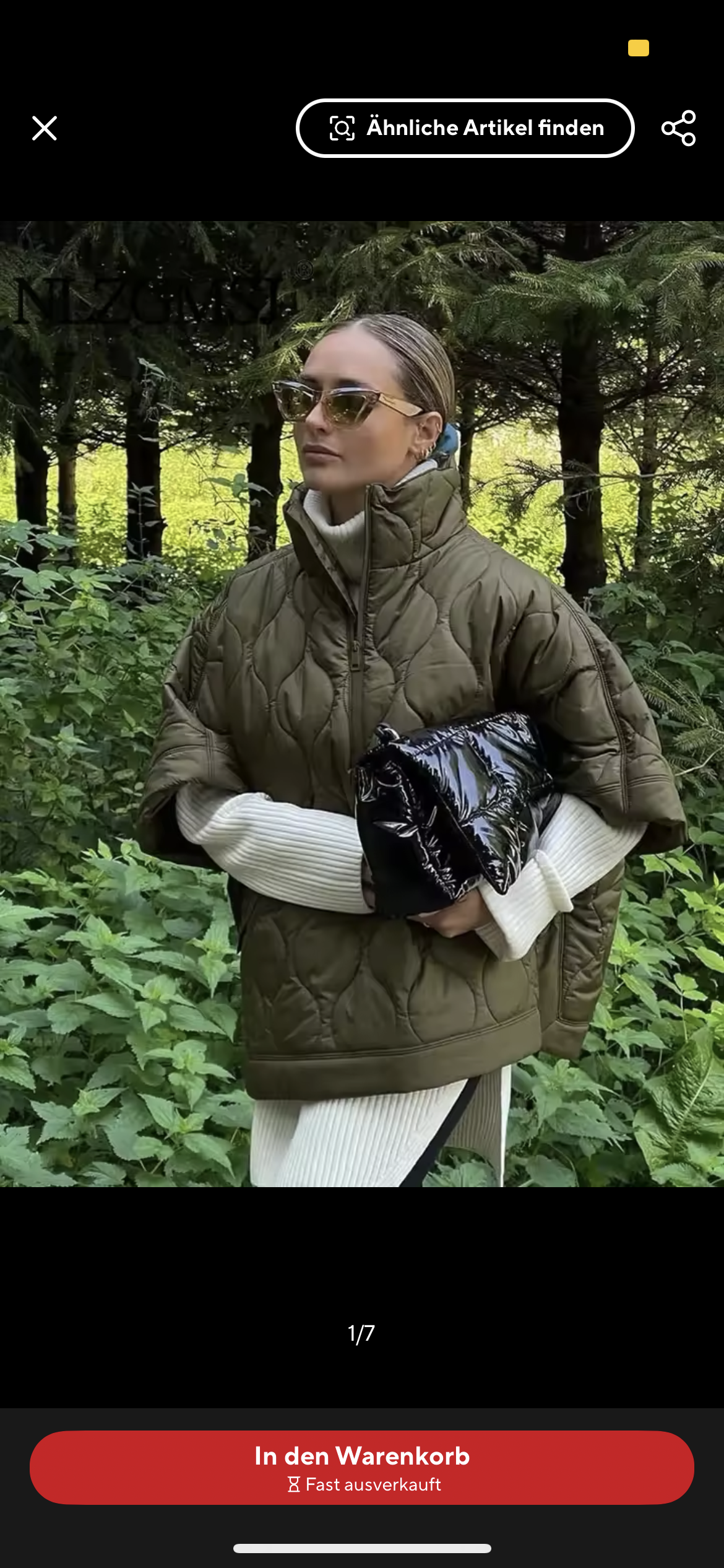 WW | Quilted Poncho With Zipper in Olive Green