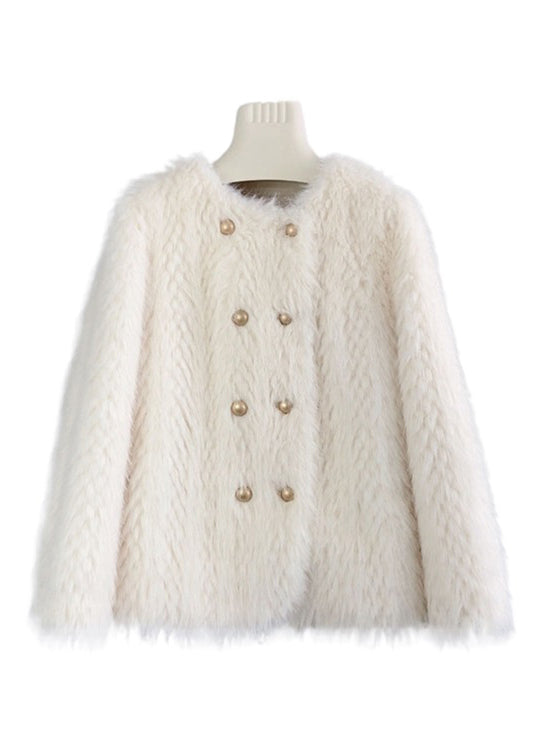 WW | Beige O Neck Doppelreiher Nerz Cashmere Mäntel Winter