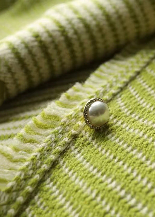 WW | Green Scoop Neck Button Patchwork Cotton Coats