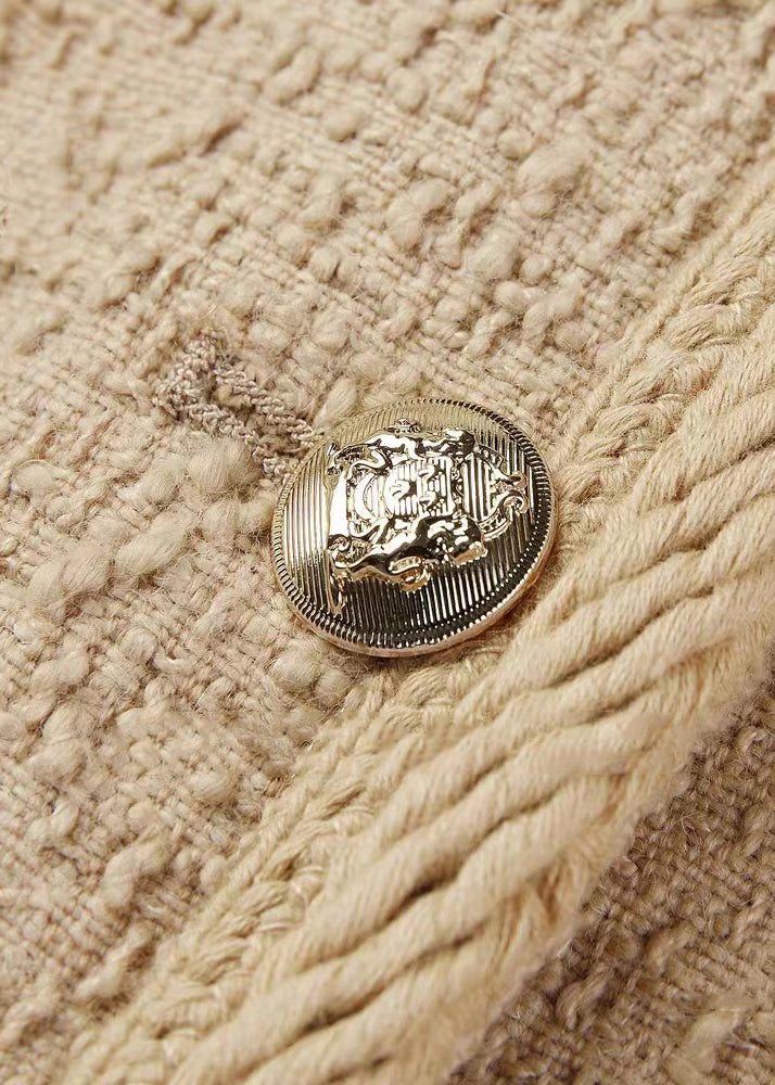 WW | Khaki O Neck Button Patchwork Cotton Coats