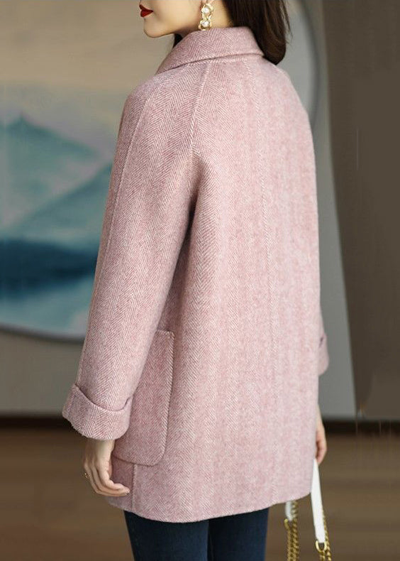 WW | Pink Double-Breasted Patchwork Wool Coats Winter