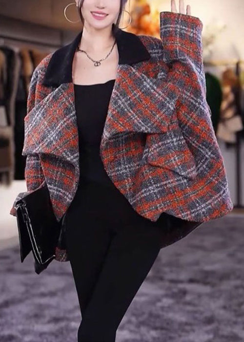 WW | Plaid Peter Pan Collar Pocket Wool Coats Long Sleeve
